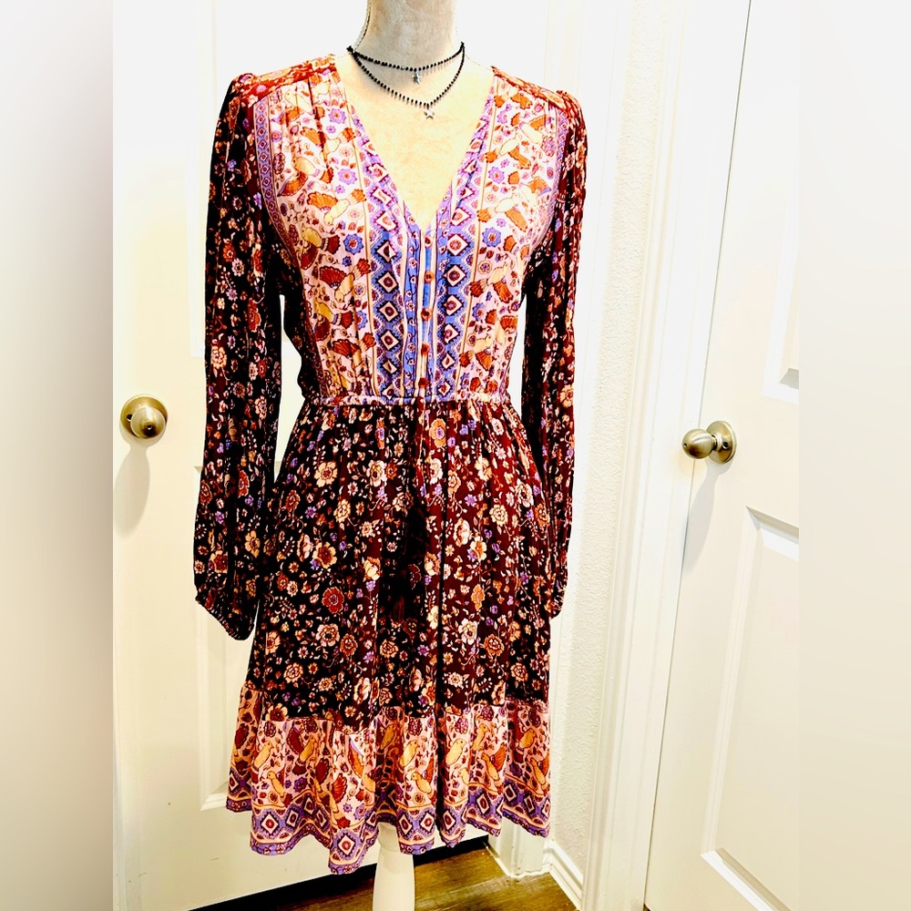 Poppy Love Birds novelty print Gypsycore Witchy Vibes Cottagecore Festival Dress